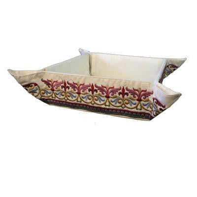 Wooden Matzah Trays and Matzah Holders - Embroidered Folding Basket - Oriental Red