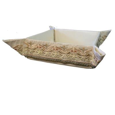 Wooden Matzah Trays and Matzah Holders - Embroidered Folding Basket - Oriental White