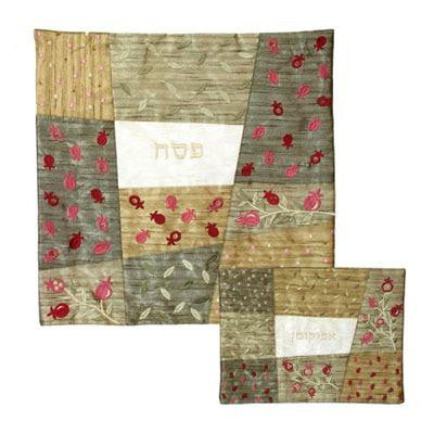 Emroidered Silk Matzah Cover Sets - Gold Silk Embroidered Matzah Cover Set by Yair Emanuel