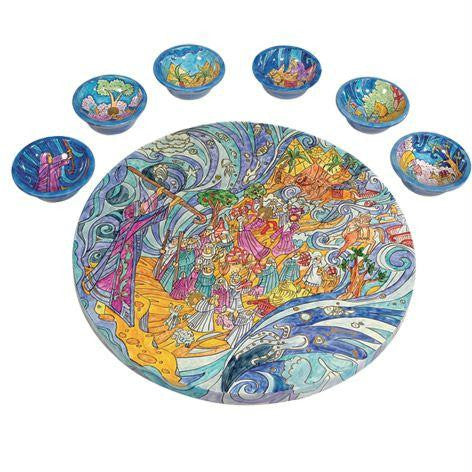 Wooden Passover Seder Plates - The Exodus from Egypt Wooden Passover Seder Plate by Yair Emanuel