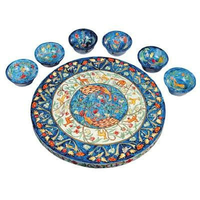 Wooden Passover Seder Plates - Peacocks Wooden Passover Seder Plate by Yair Emanuel