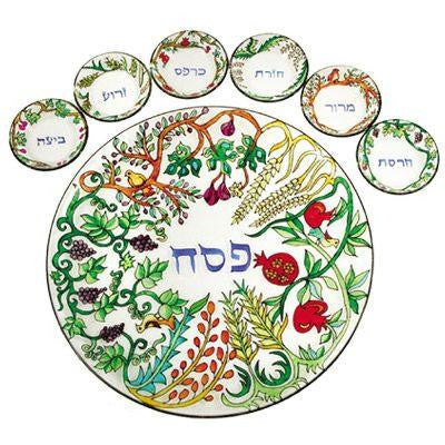 Glass Seder Plates - Hand Painted Glass Passover Seder Plate - Seven Species