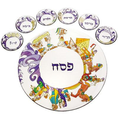 Glass Seder Plates - Hand Painted Glass Passover Seder Plate - The Exodus from Egypt