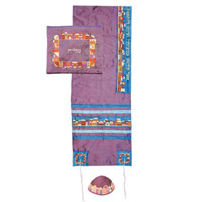 Women's Tallitot - Jerusalem Maroon Embroidered Raw Silk Tallit by Yair Emanuel