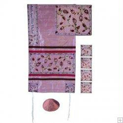 Women's Tallitot - The Matriarchs Pink Embroidered Raw Silk Tallit by Yair Emanuel Small - 19.5'' X 75''