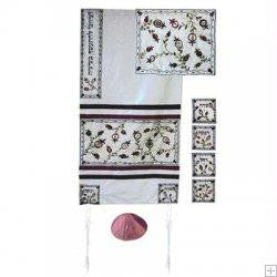 Women's Tallitot - The Matriarchs White Embroidered Raw Silk Tallit by Yair Emanuel Small - 19.5'' X 75''