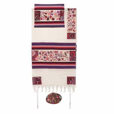 Hand Embroidered Cotton - Embroidered Cotton Tallit ¿ The Matriarches in color Small - 21'' X 77''