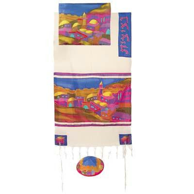 Woven Cotton and silk - Vista in Color Cotton and Silk Tallit by Yair Emanuel Small - 21'' X 77''