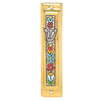 Ceramic Mezuzahs - Black and Gold Floral Ceramic Mezuzah