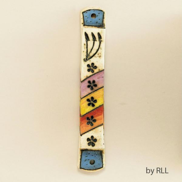 Ceramic Mezuzahs - Flowers Ceramic Mezuzah