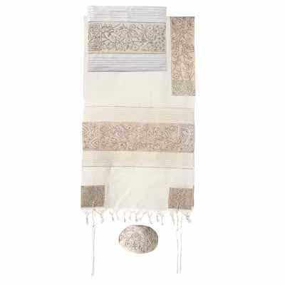 Women's Tallitot - The Matriarchs Silver Embroidered Cotton Tallit by Yair Emanuel Small - 21'' X 77''